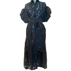 Item # A285 Nancy  Black  Sheer Jacquard  Embroidered Dress Puff Sleeve NWT M